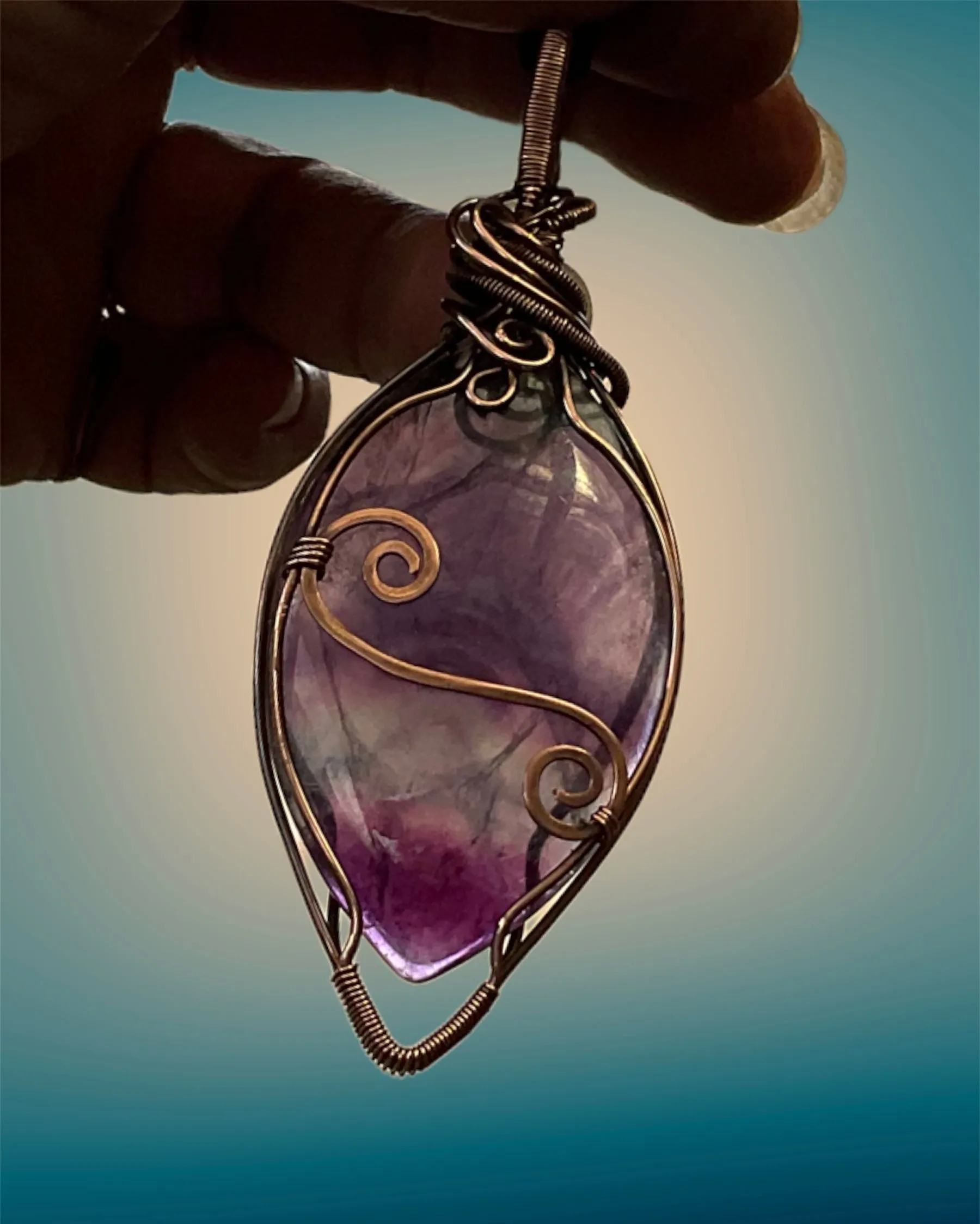 Rainbow Fluorite Wire Wrapped Pendant