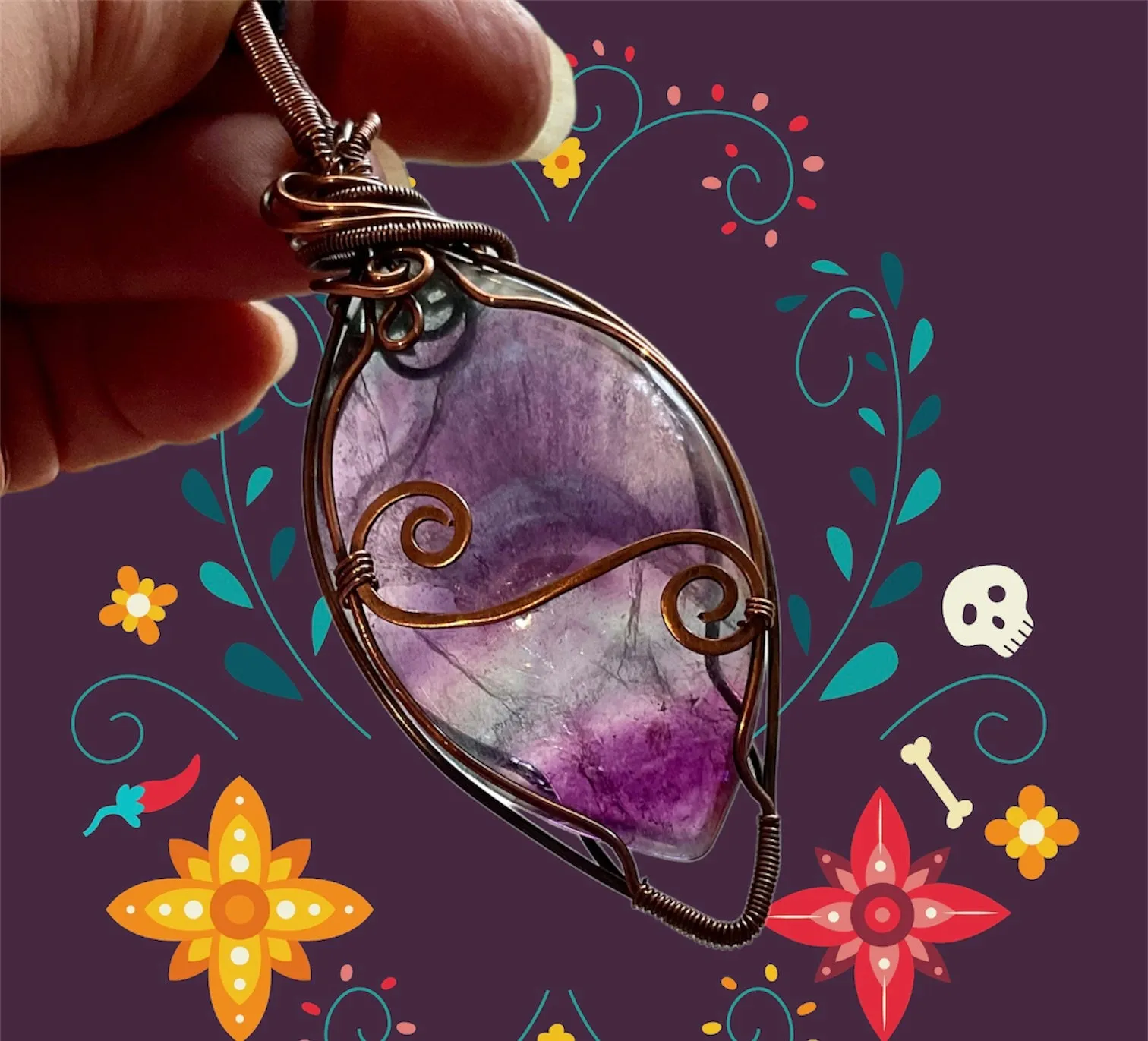 Rainbow Fluorite Wire Wrapped Pendant