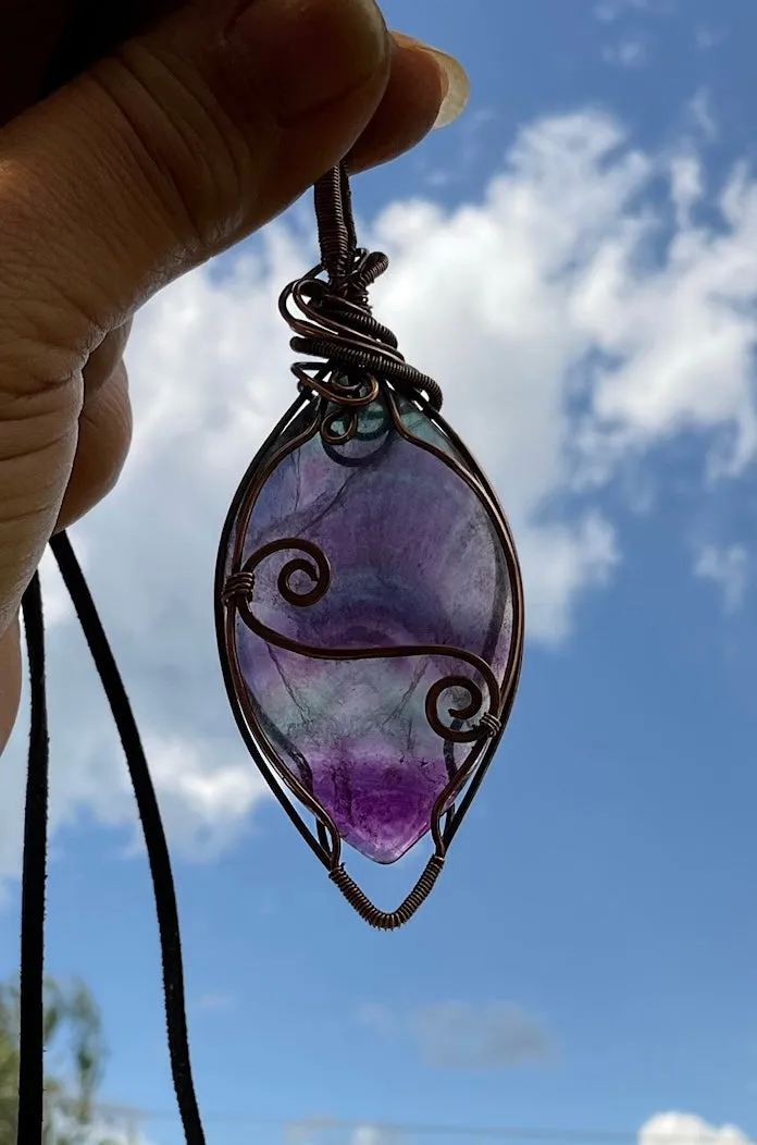 Rainbow Fluorite Wire Wrapped Pendant