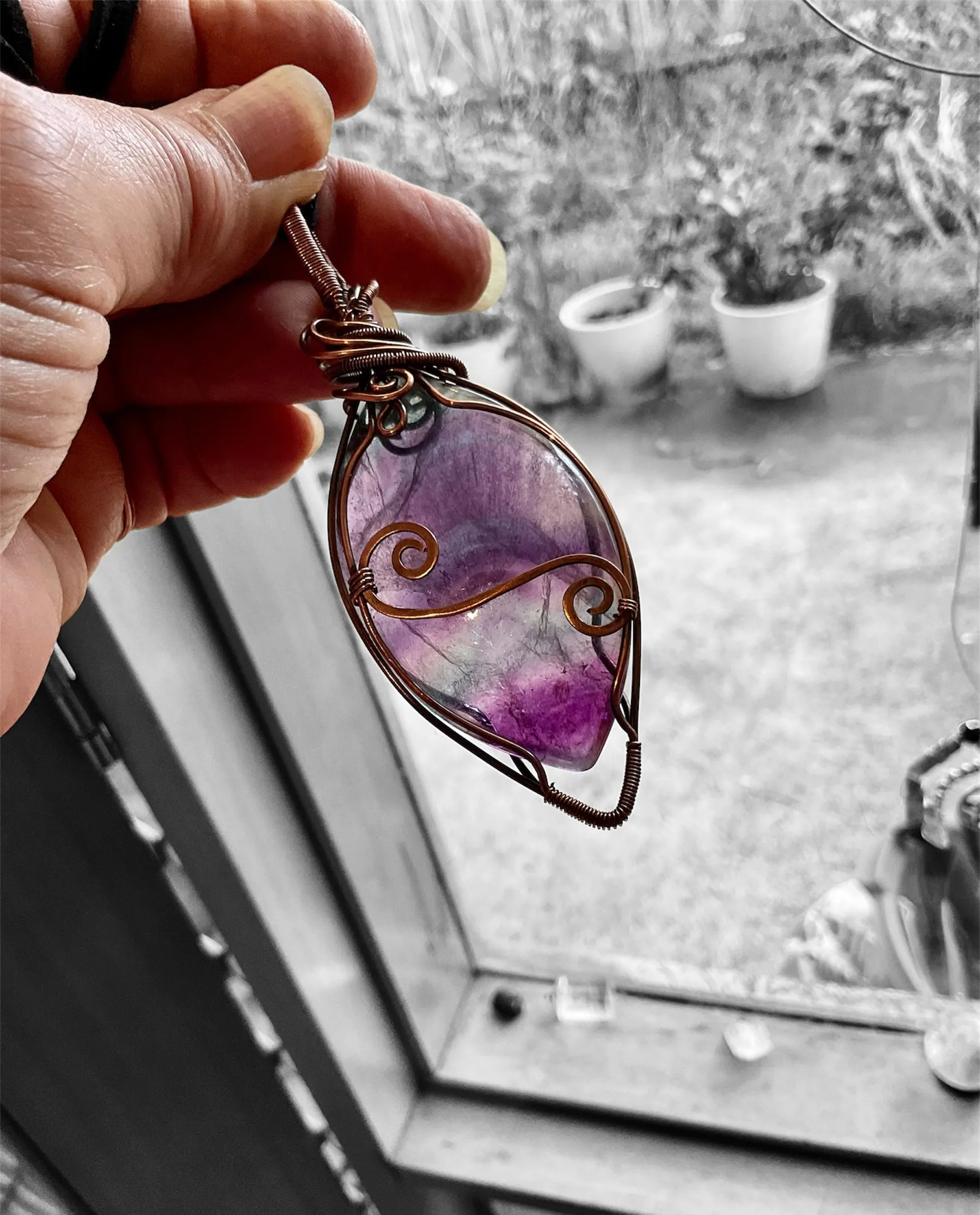 Rainbow Fluorite Wire Wrapped Pendant