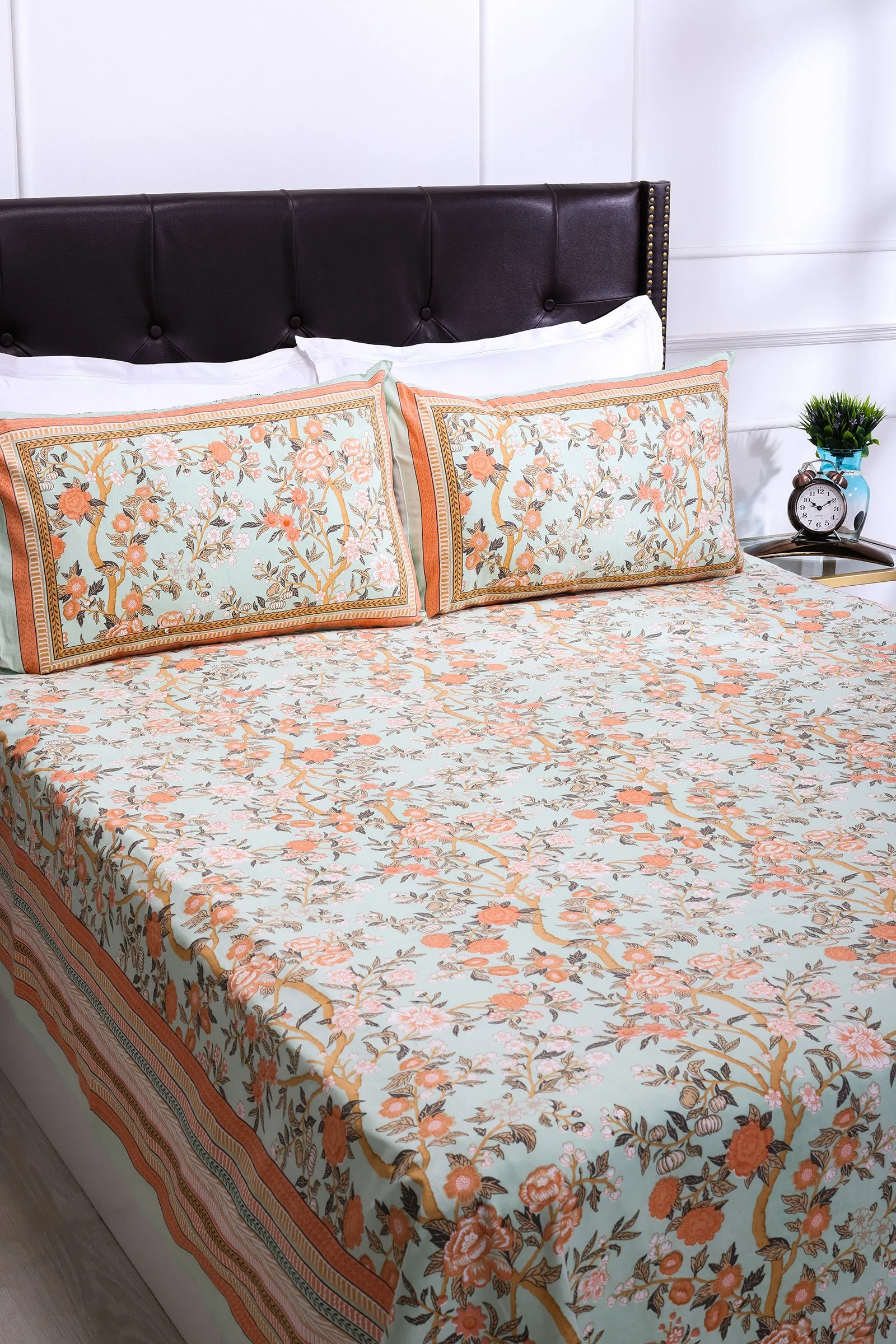 Rama Kashvi Sea Green Cotton Bedsheet