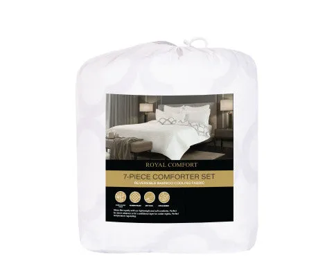 Royal Comfort Bamboo Cooling Reversible 7 Piece Comforter Set Bedspread - White