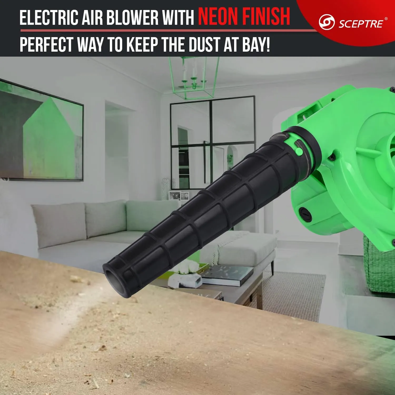 Sceptre SPBK-30 550W Electric Air Blower for Dust Cleaner and Suction 14000 RPM Airfoil Dust Extraction Blower Air Flow 170 km/hr with Unbreakable Body & Glossy Finish (Corded, Green)