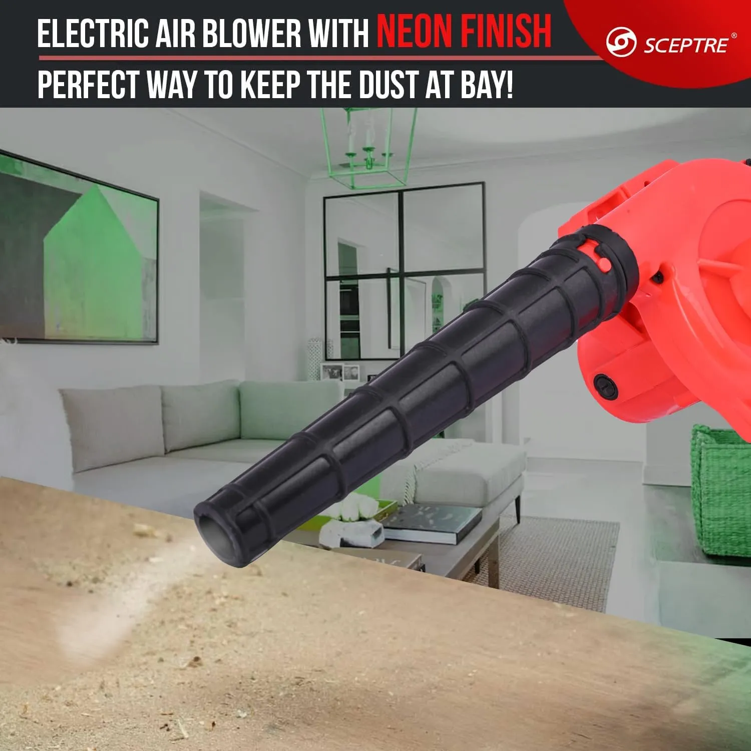 Sceptre SPBK-30R 550W Electric Air Blower for Dust Cleaner and Suction 14000 RPM Airfoil Dust Extraction Blower Air Flow 170 km/hr with Unbreakable Body & Glossy Finish (Corded, Red)