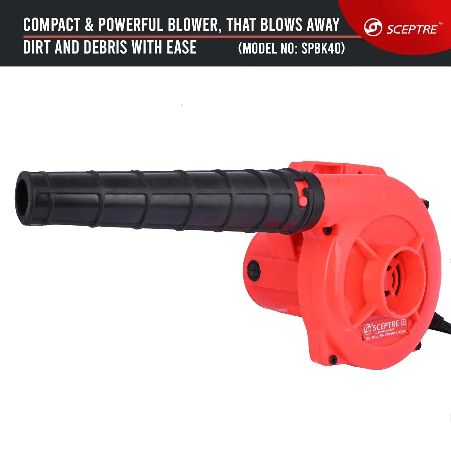 Sceptre SPBK-30R 550W Electric Air Blower for Dust Cleaner and Suction 14000 RPM Airfoil Dust Extraction Blower Air Flow 170 km/hr with Unbreakable Body & Glossy Finish (Corded, Red)