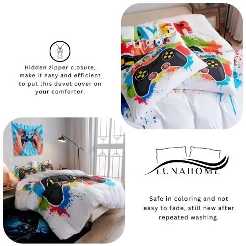 Single size 4 piece bedding set with duvet cover 3D white color.