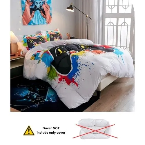 Single size 4 piece bedding set with duvet cover 3D white color.