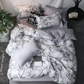 Single size 4 pieces Bedding Set without filler, Marble Design Grey Color