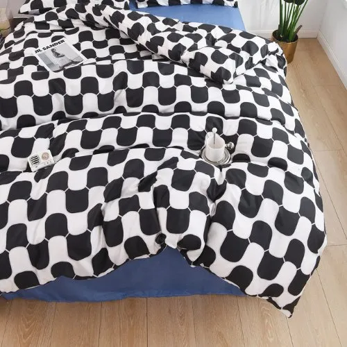 Single size 4 pieces Bedding Set without filler, Wave Design ,Black and White Color