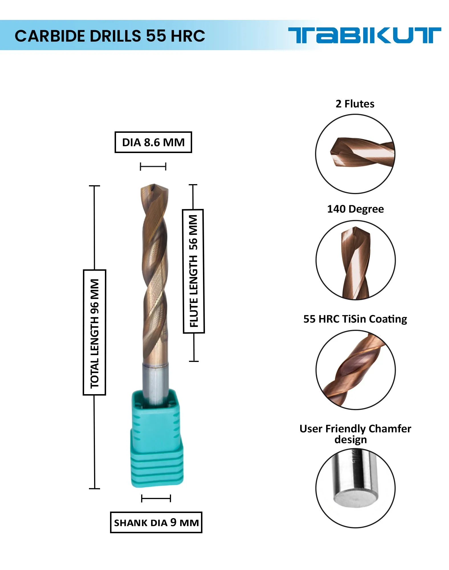 Tabikut drill 8 mm to 8.9 mm pack of 1 (1 piece as per size choosen )