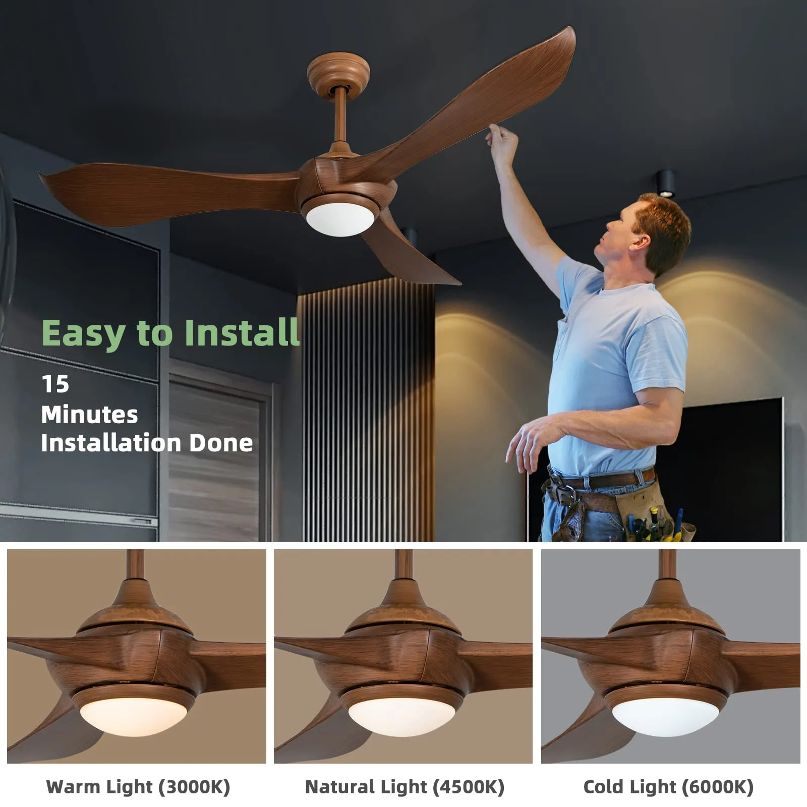 Tangkula 52 Inch Ceiling Fan with Light, Modern Ceiling Fan with 6 Wind Speeds