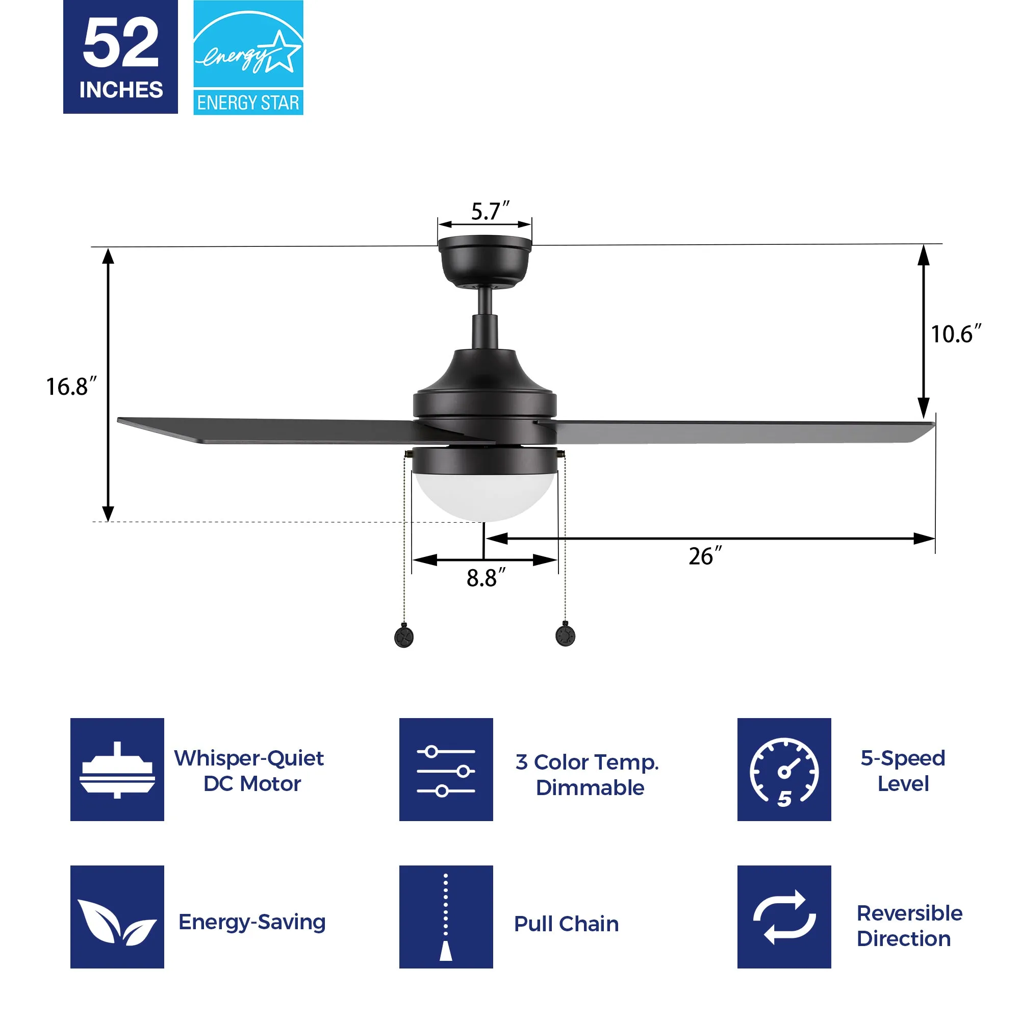 Terrassa 52 inch Ceiling Fan with LED Light and Pull Chain