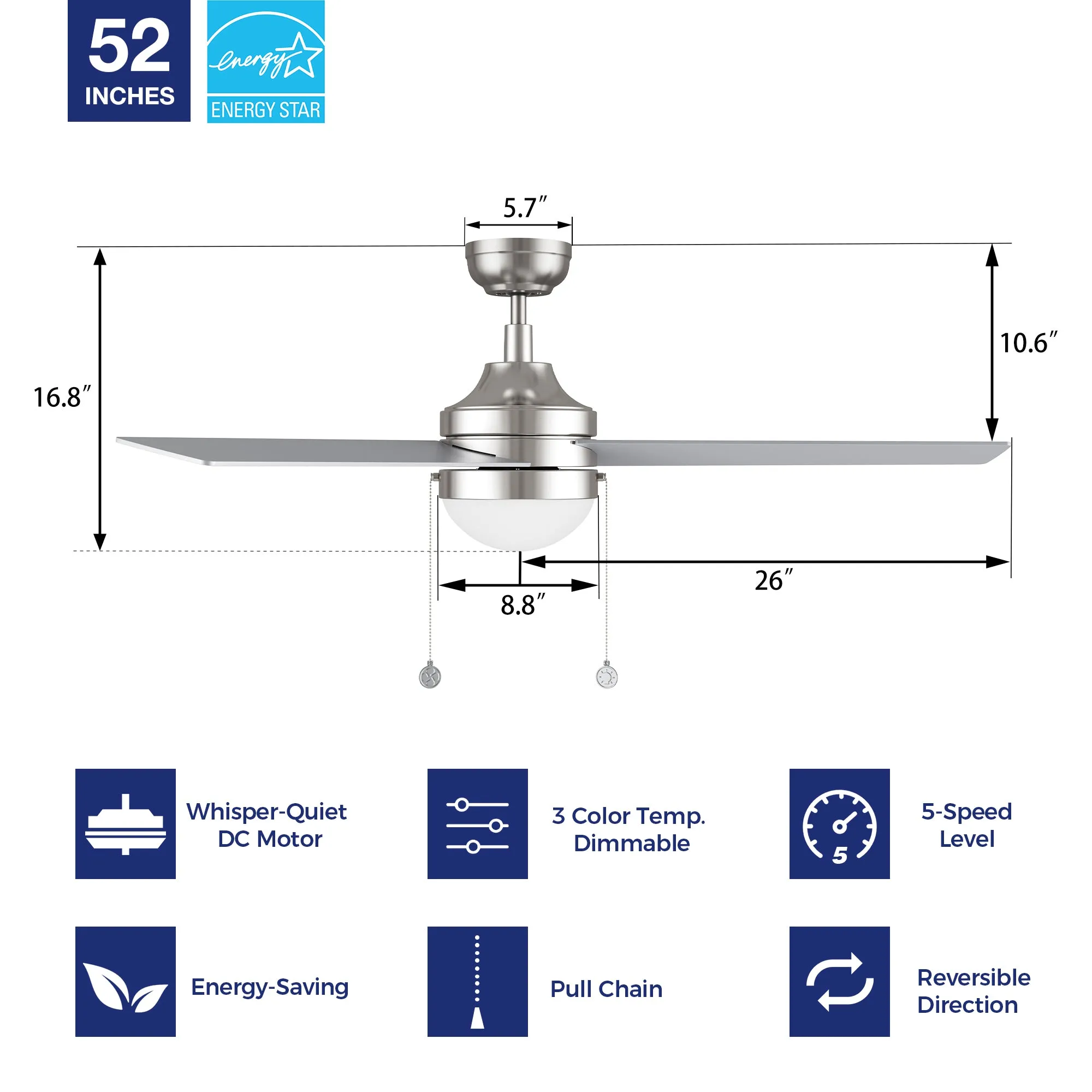 Terrassa 52 inch Ceiling Fan with LED Light and Pull Chain