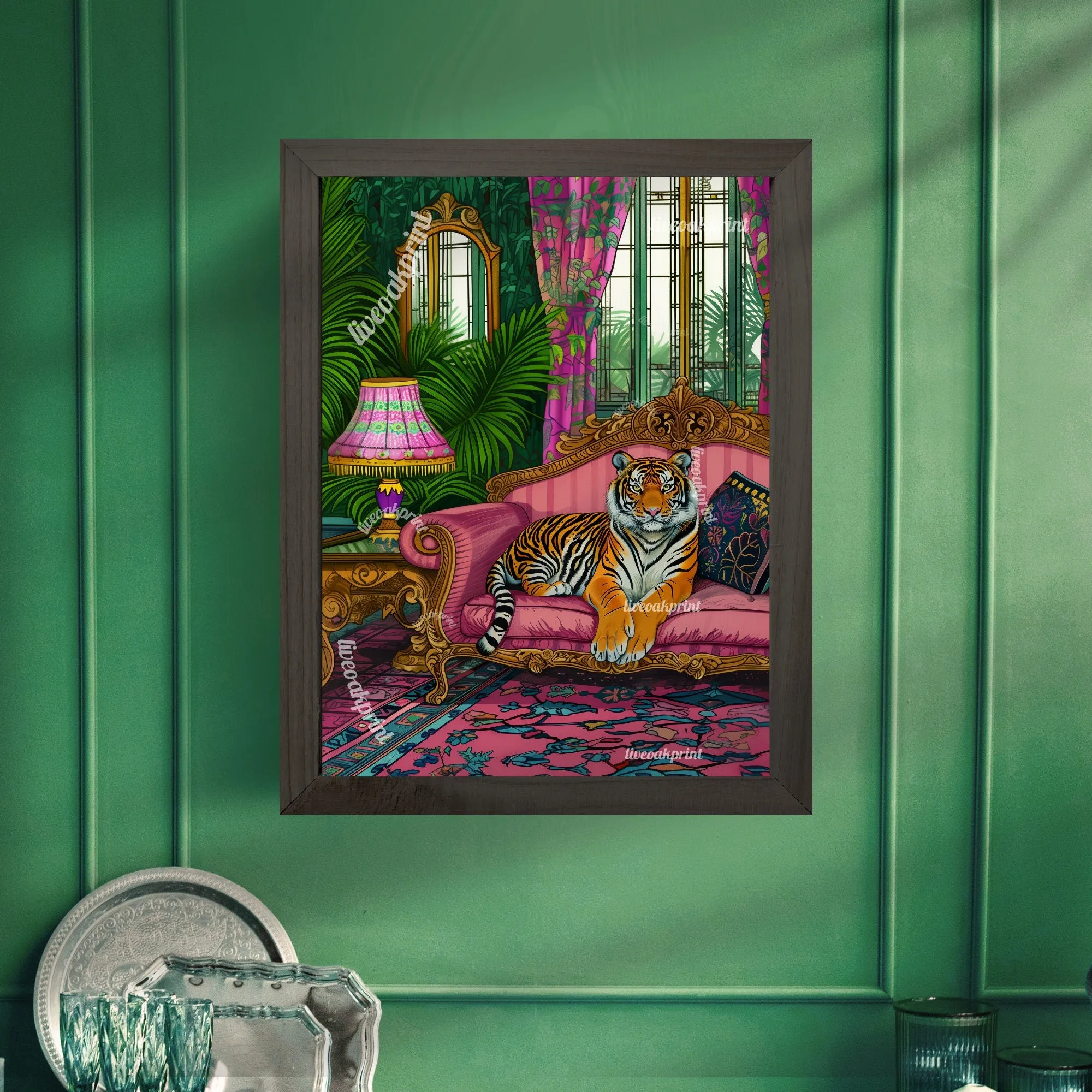 Tiger Lounging on a Luxury Sofa - Maximalist Wall Art - Tiger Print - Tiger Wall Art - Jungle Wall Decor - Tiger Living Room