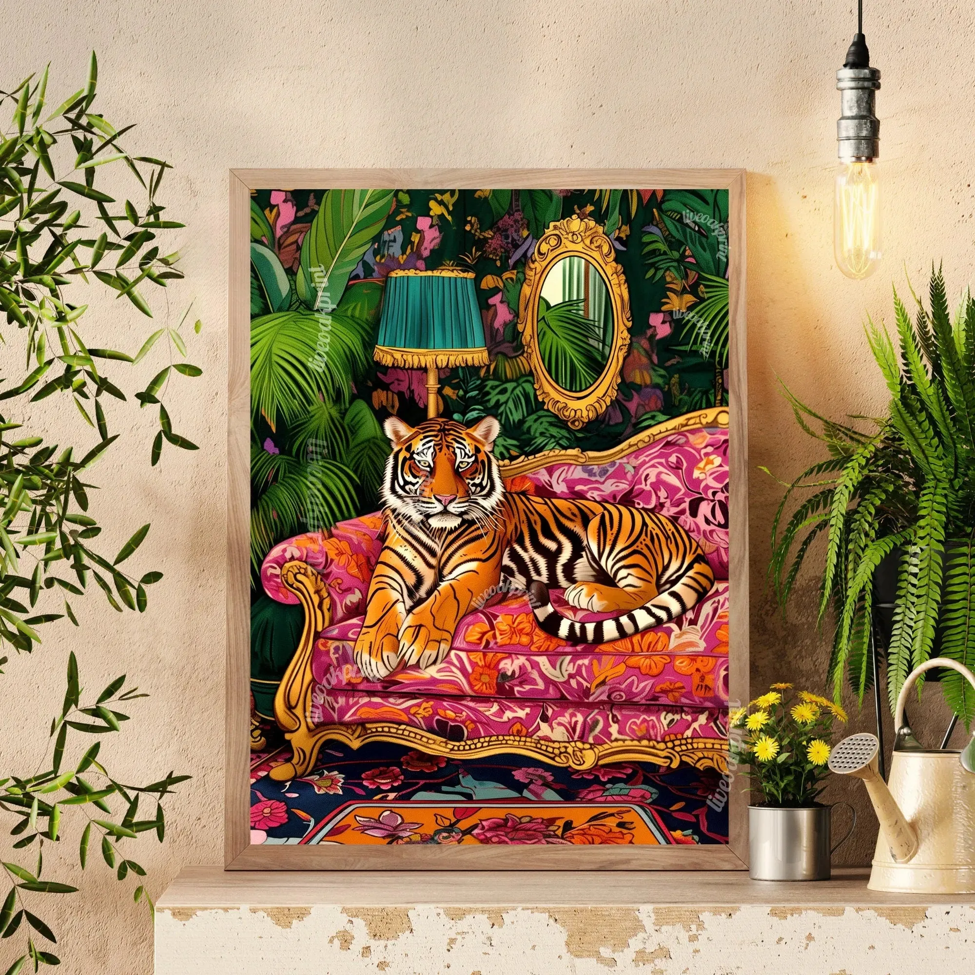 Tiger Lounging on a Luxury Sofa - Maximalist Wall Art - Tiger Print - Tiger Wall Art - Tiger Wall Decor - Tiger Living Room