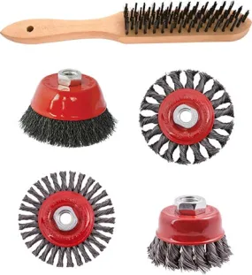 TORK CRAFT WIRE BRUSH ANGLE GRINDER KIT M14 CRIMPED & KNOTTED SET 5PCE HAND BRUSH TCW006-3