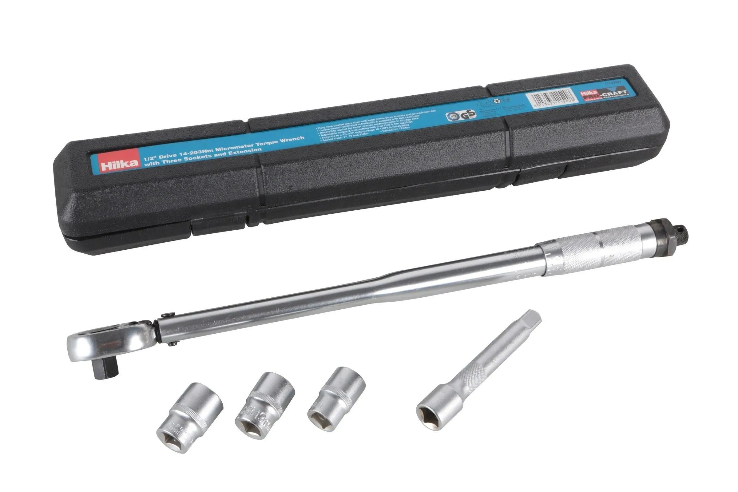 Torque Wrench set 1/2 drive calibrated set with 3 sockets Extension bar 14-203Nm