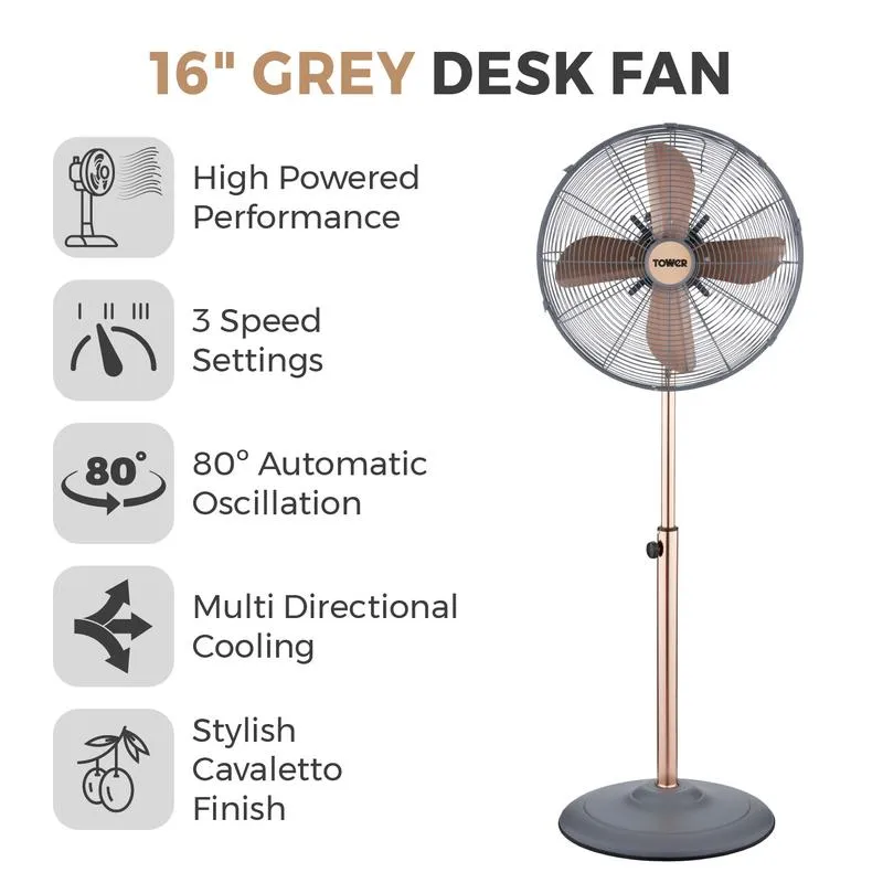 Tower Cavaletto Metal Pedestal Fan 16"  - Grey