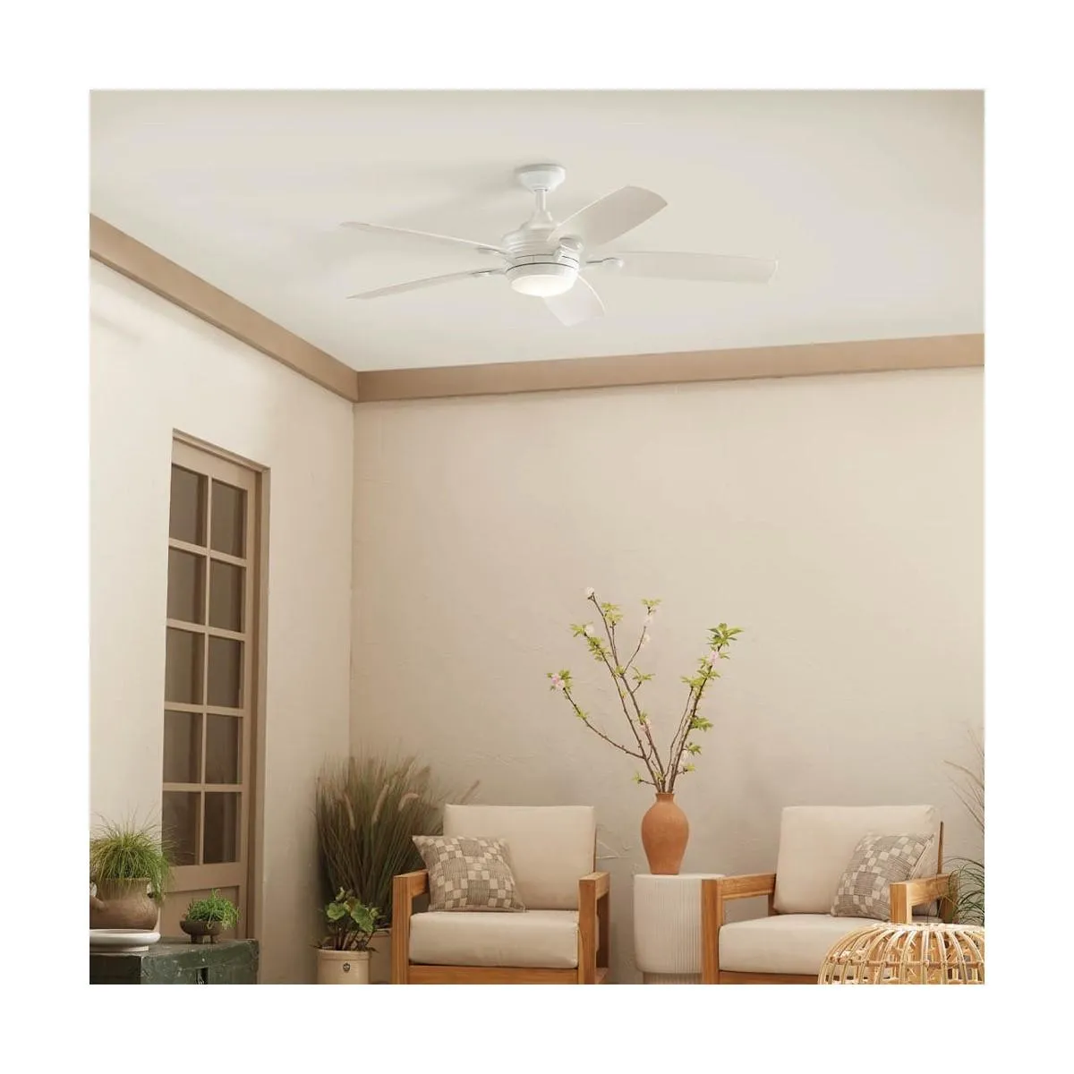 Tranquil 56 Inch White LED Damp Rated Ceiling Fan with Remote