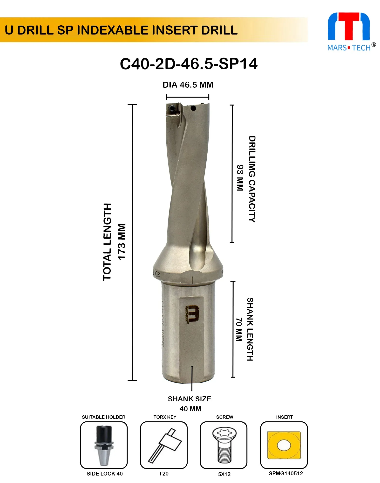 U drill 46.5 mm