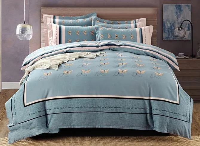 Unique Butterfly Print Luxury 4-Piece Cotton Bedding Sets/Duvet Cover