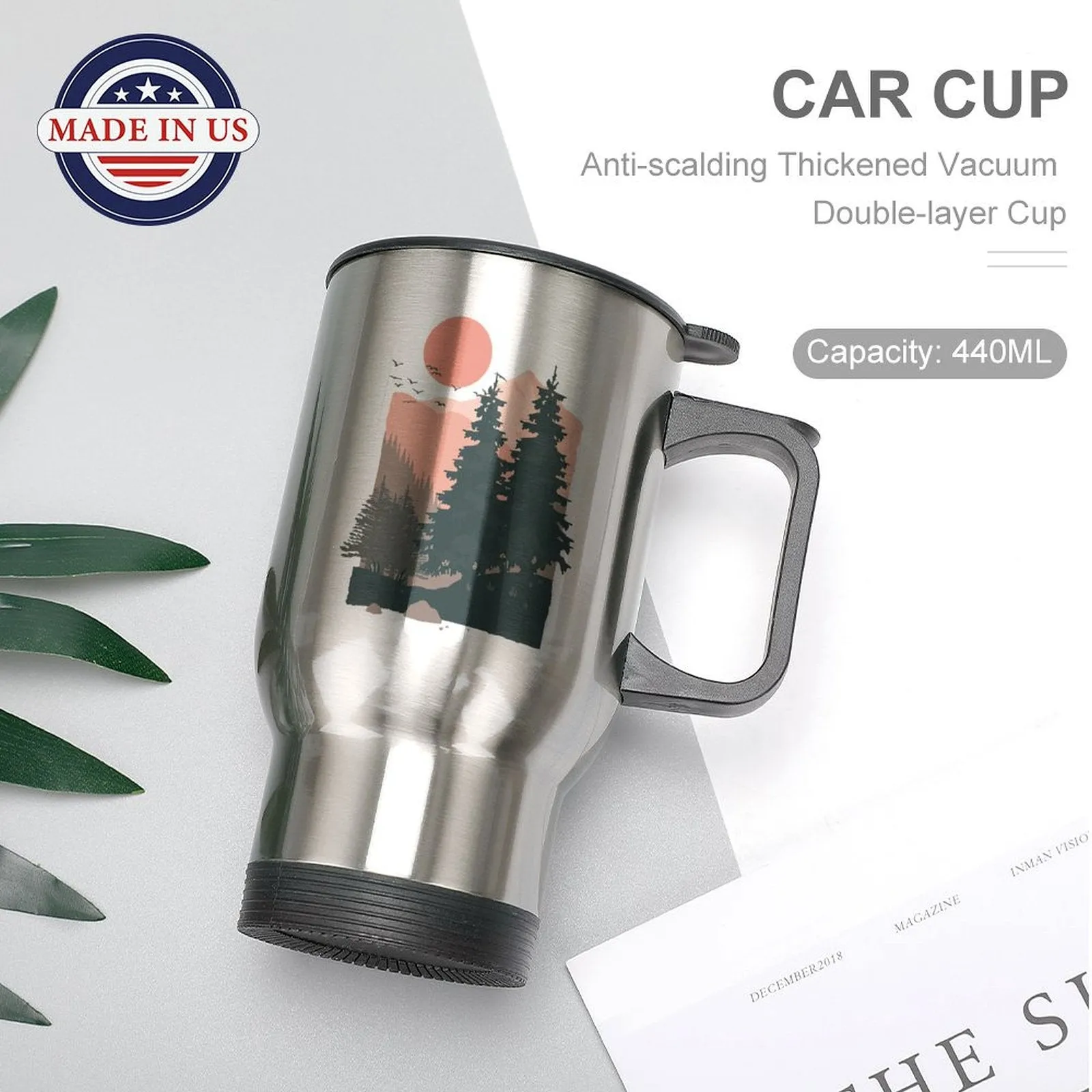 USA Free Shipping POD Upload Your Design Personalized 440ml Stainless Steel Silver Travel Coffee Mug