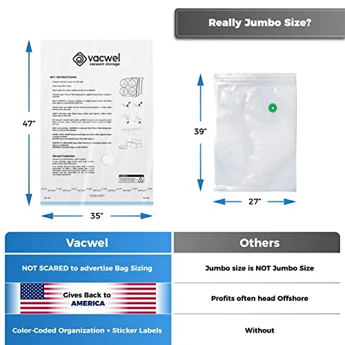 Vacwel 10 Pack Variety 5x Jumbo Vacuum Storage Bags 47 X 35 XXLarge 43 X 30