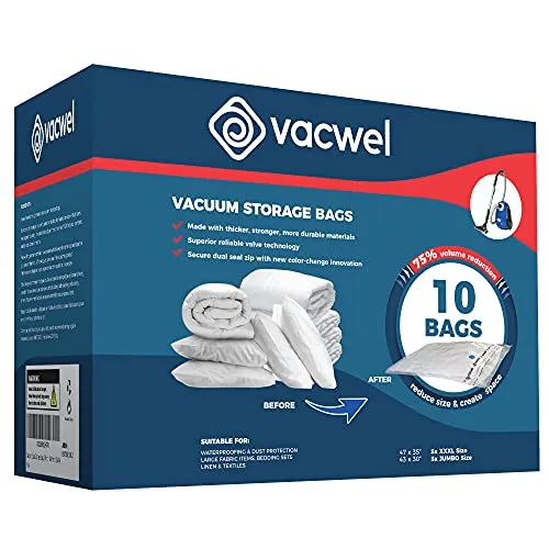 Vacwel 10 Pack Variety 5x Jumbo Vacuum Storage Bags 47 X 35 XXLarge 43 X 30