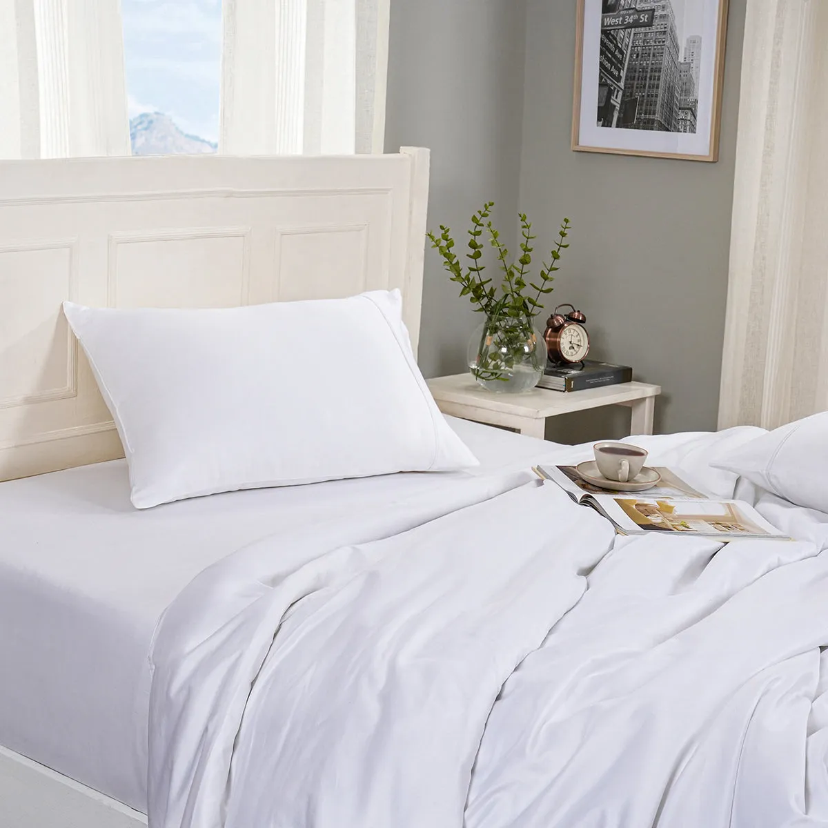 Viola Reversible 100 % Cotton Sateen White Duvet Cover with Pillow Case