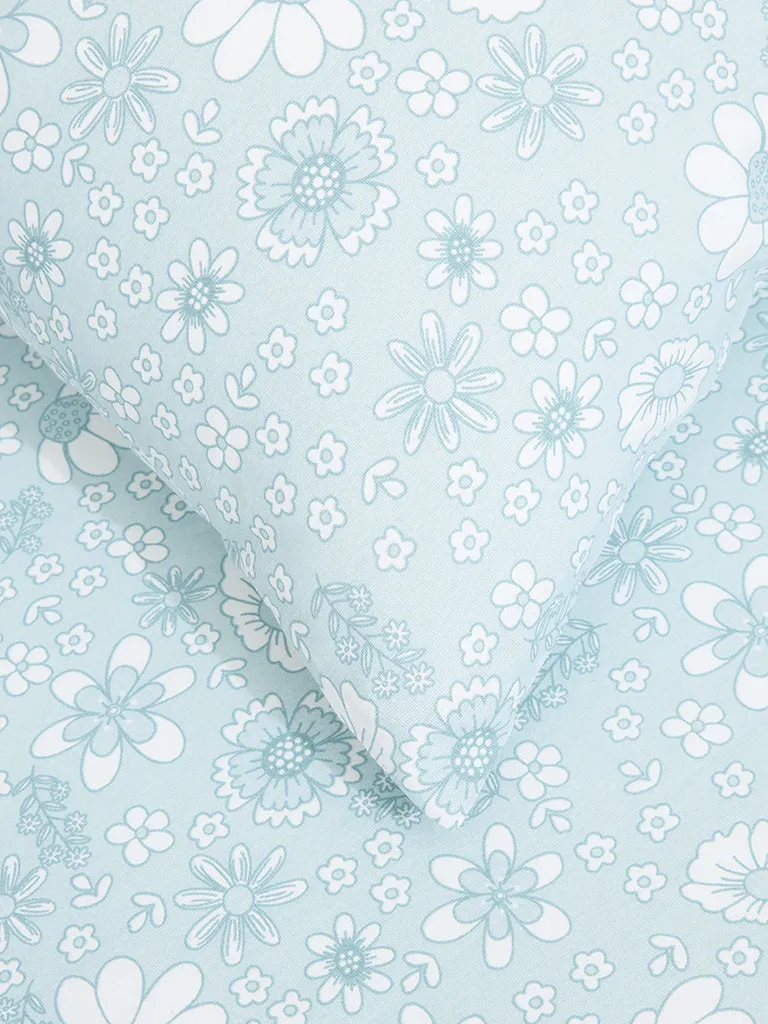 Westside Home Aqua Floral Print King Bed Flat sheet and Pillowcase Set