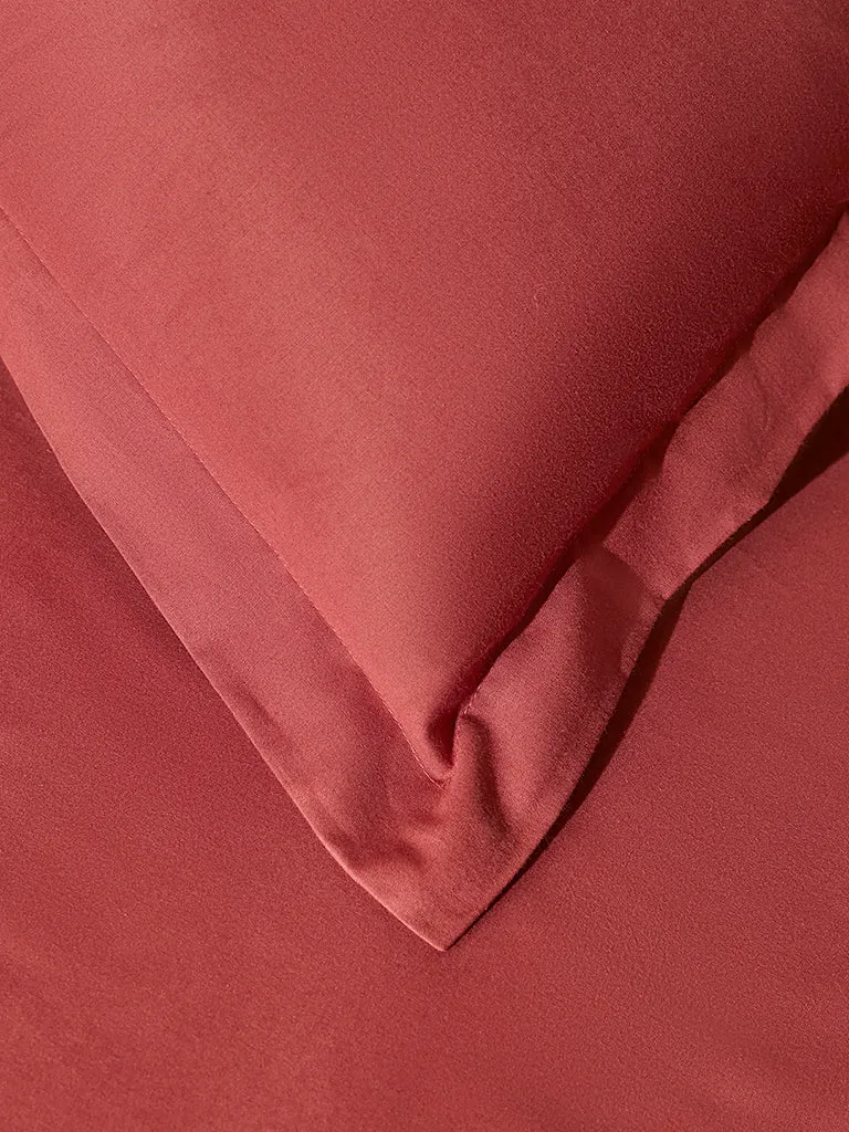 Westside Home Dark Red Solid Double Bed Fitted Sheet and Pillowcase Set