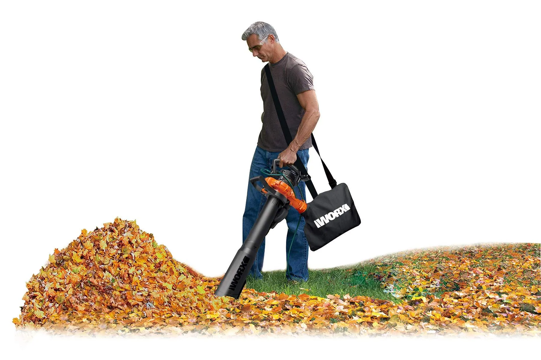 WORX WG518 12 Amp 2-Speed Leaf Blower, Mulcher & Vacuum, 10" x 11" x 40", Orange and Black