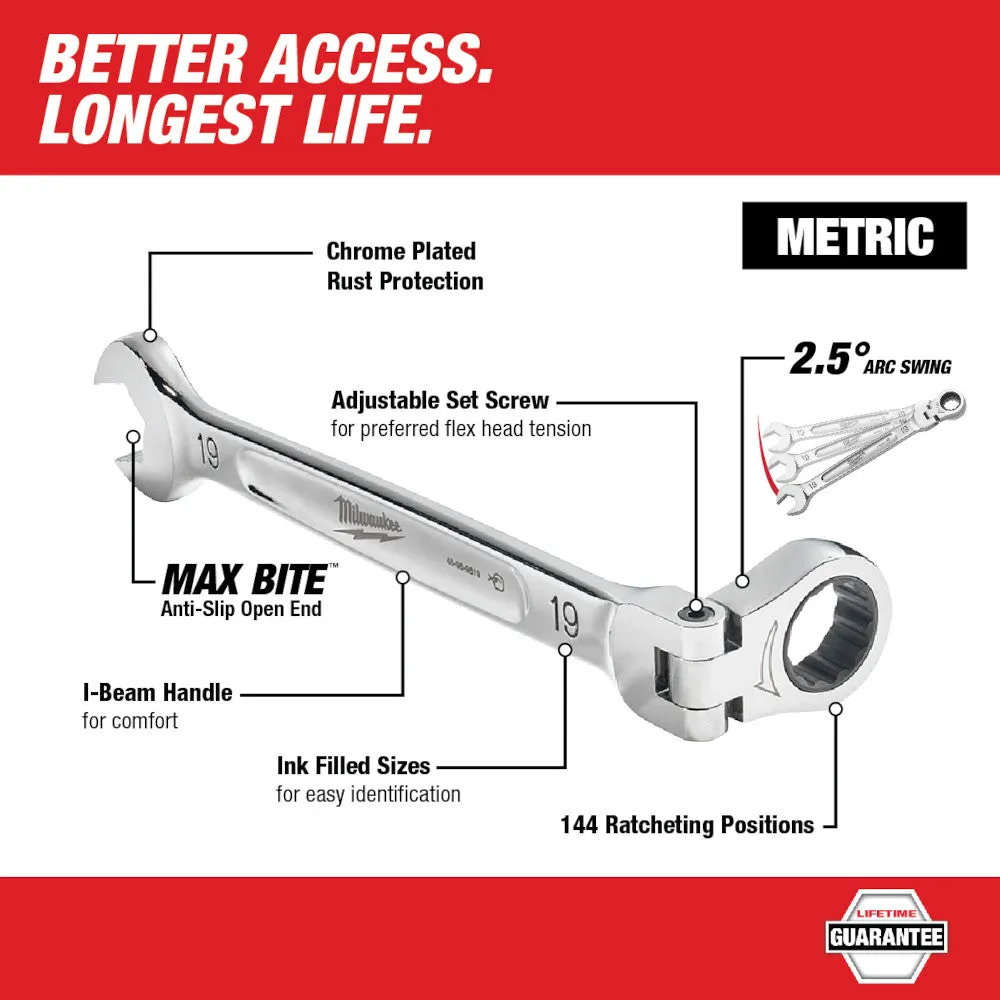 Wrench - Milwaukee Flex Head Ratcheting Combination Wrench, Various Sizes, 45-96-960 / 45-96-961 / 45-96-962