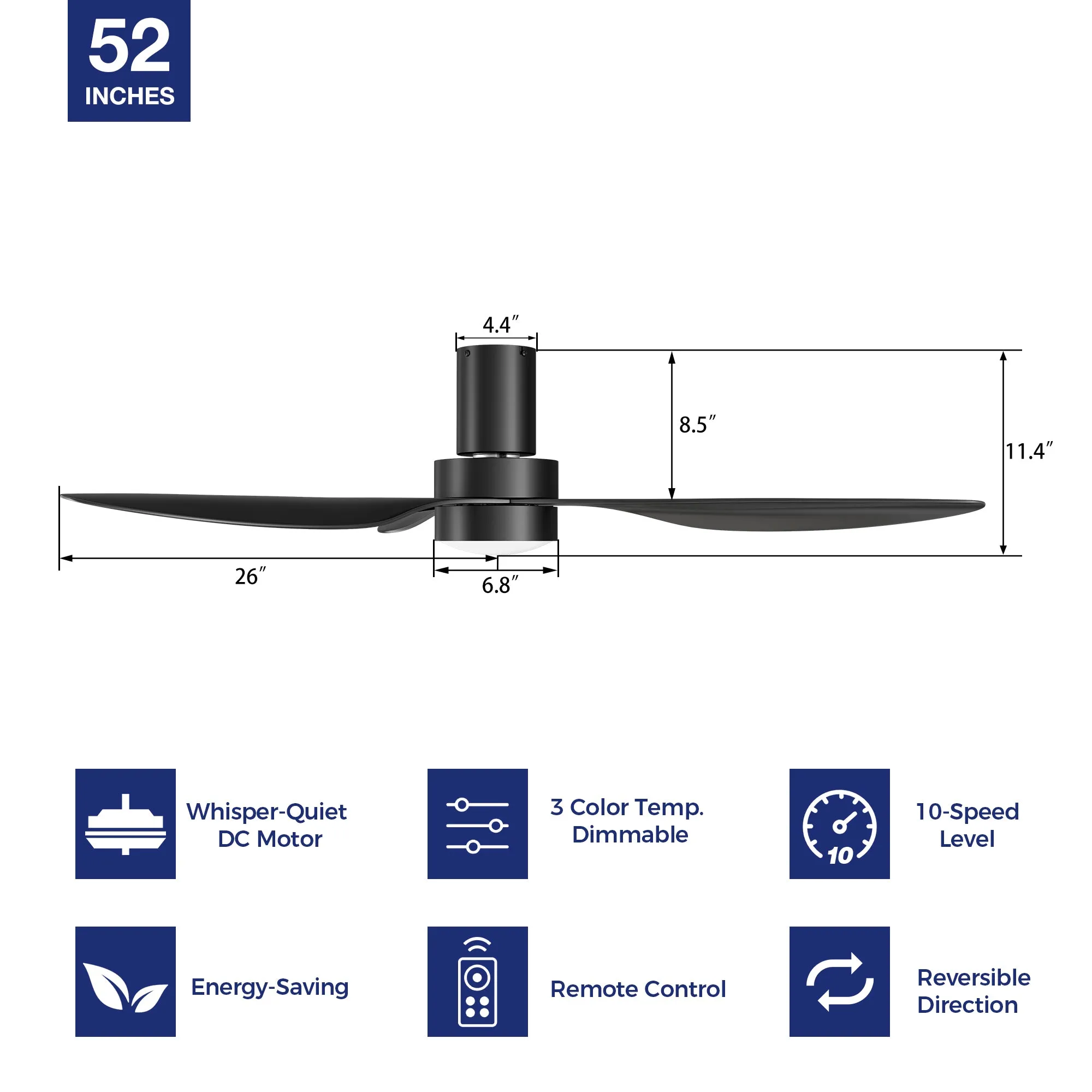 Xander Flush Mount Ceiling Fan with LED Light and Remote 52 Inch